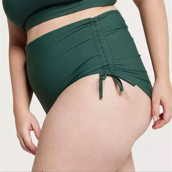 1222 NWT CALIA Women's High Waisted Ruched Side Tie Swim Bottoms - Picture 2 of 7